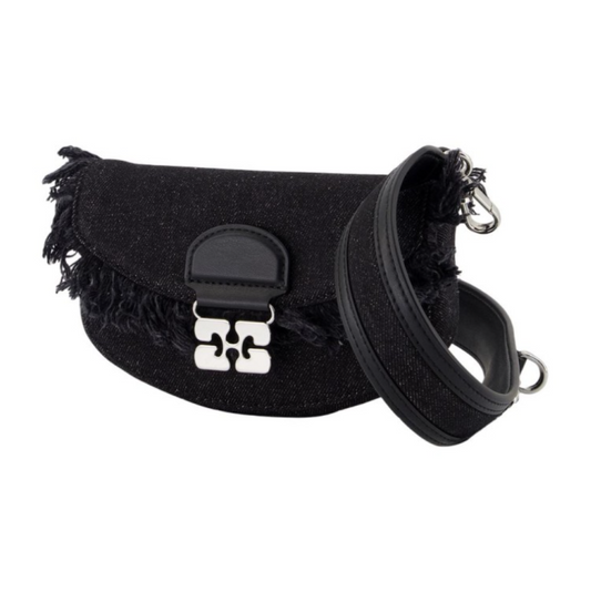Ganni Apo-G Raw Edge Denim Wallet - Black