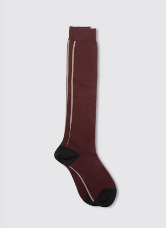 Maria la Rosa Wool Knee Sock with Stripe - Bordeaux