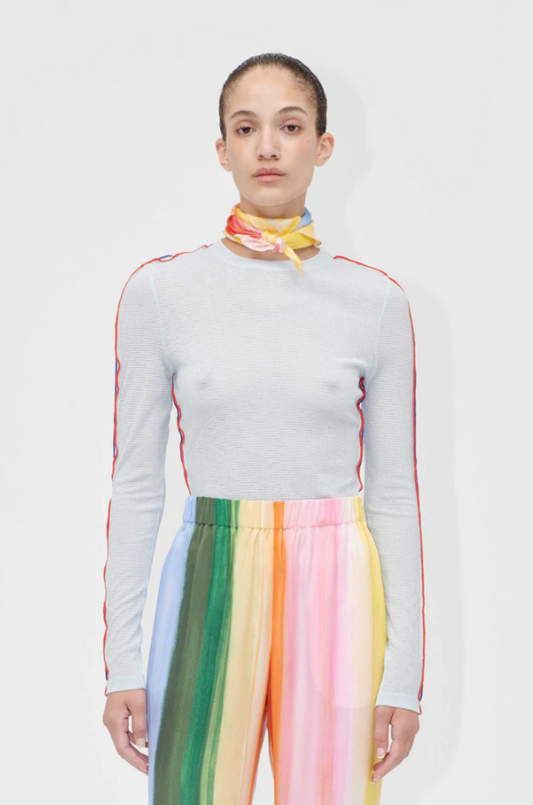 Stine Goya Sheer Stripe Rib L/S Crewneck Top - Light Blue