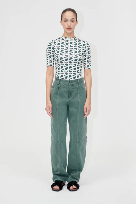 Stine Goya Structured Denim Pants - Dark Green