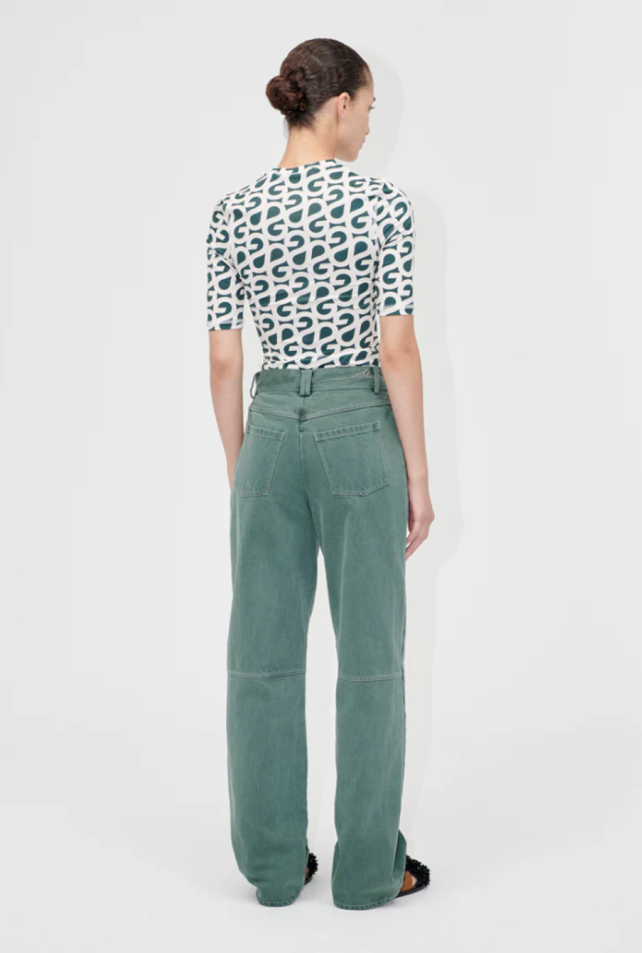 Stine Goya Structured Denim Pants - Dark Green