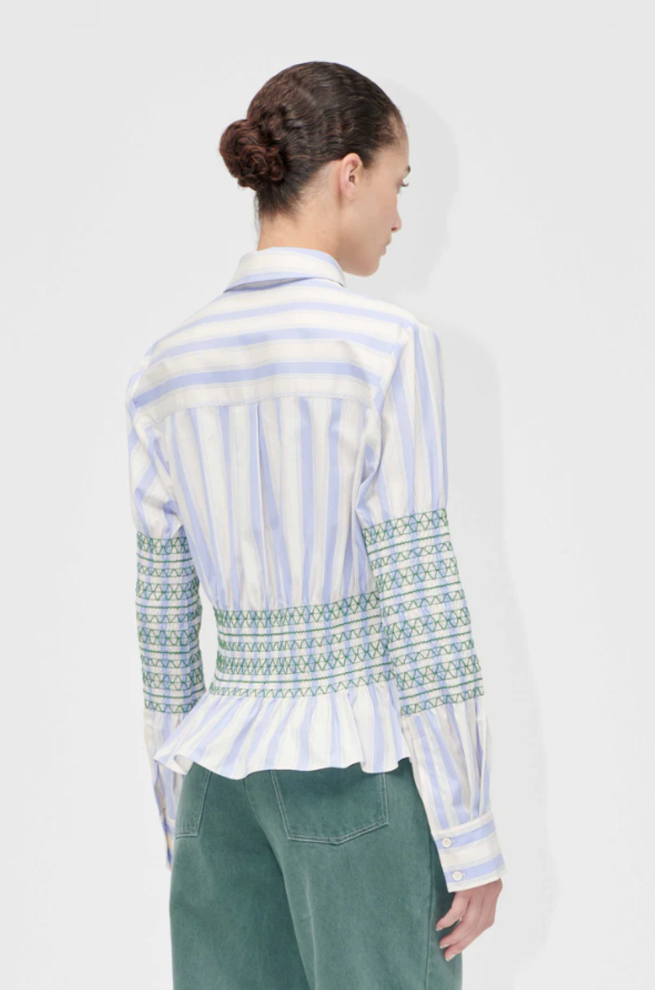 Stine Goya Smocked Cotton Gathered Boyfriend Shirt - Pastel Striped