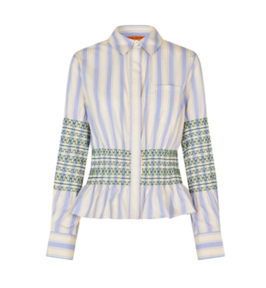 Stine Goya Smocked Cotton Gathered Boyfriend Shirt - Pastel Striped