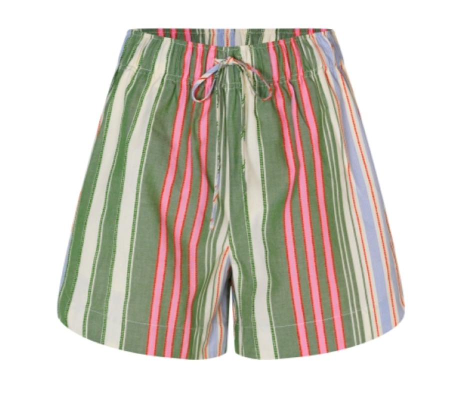Stine Goya Striped Cotton Structured Shorts - Forest Stripe