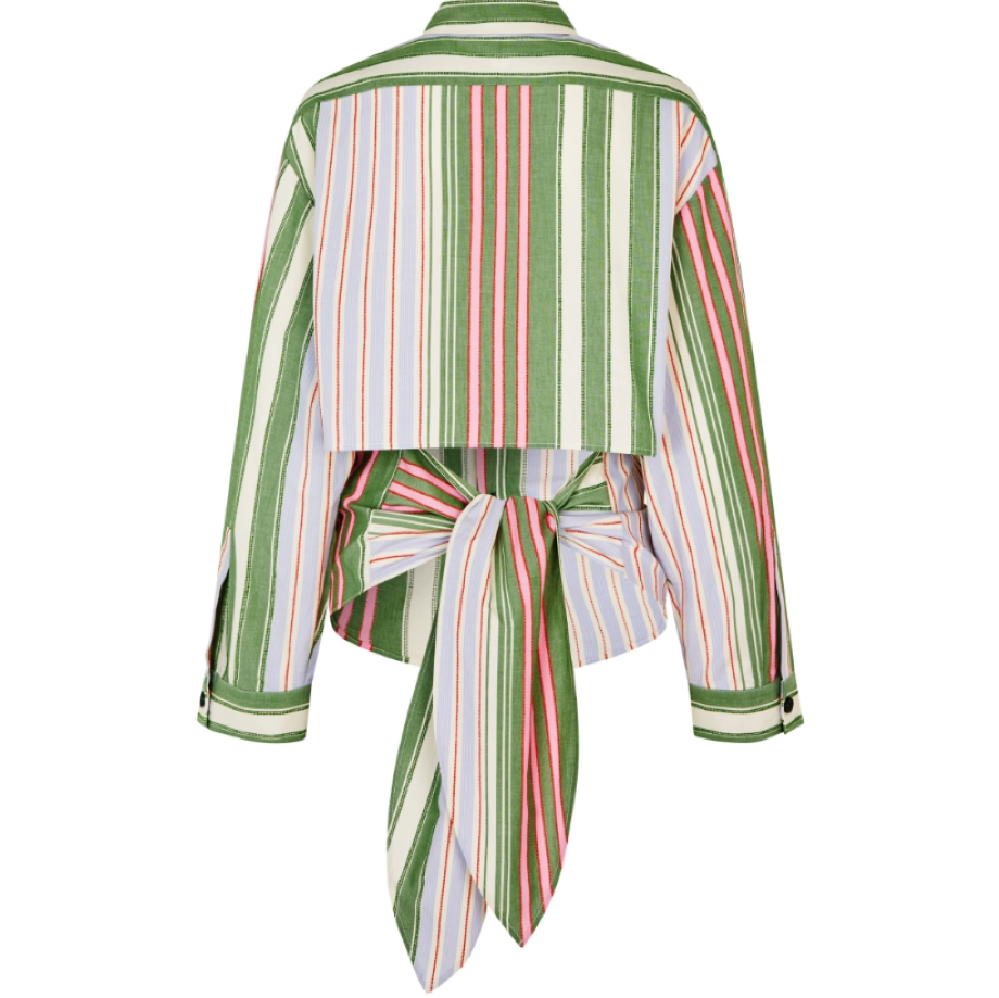 Stine Goya Striped Cotton Tie Back Boyfriend Shirt - Forest Stripe