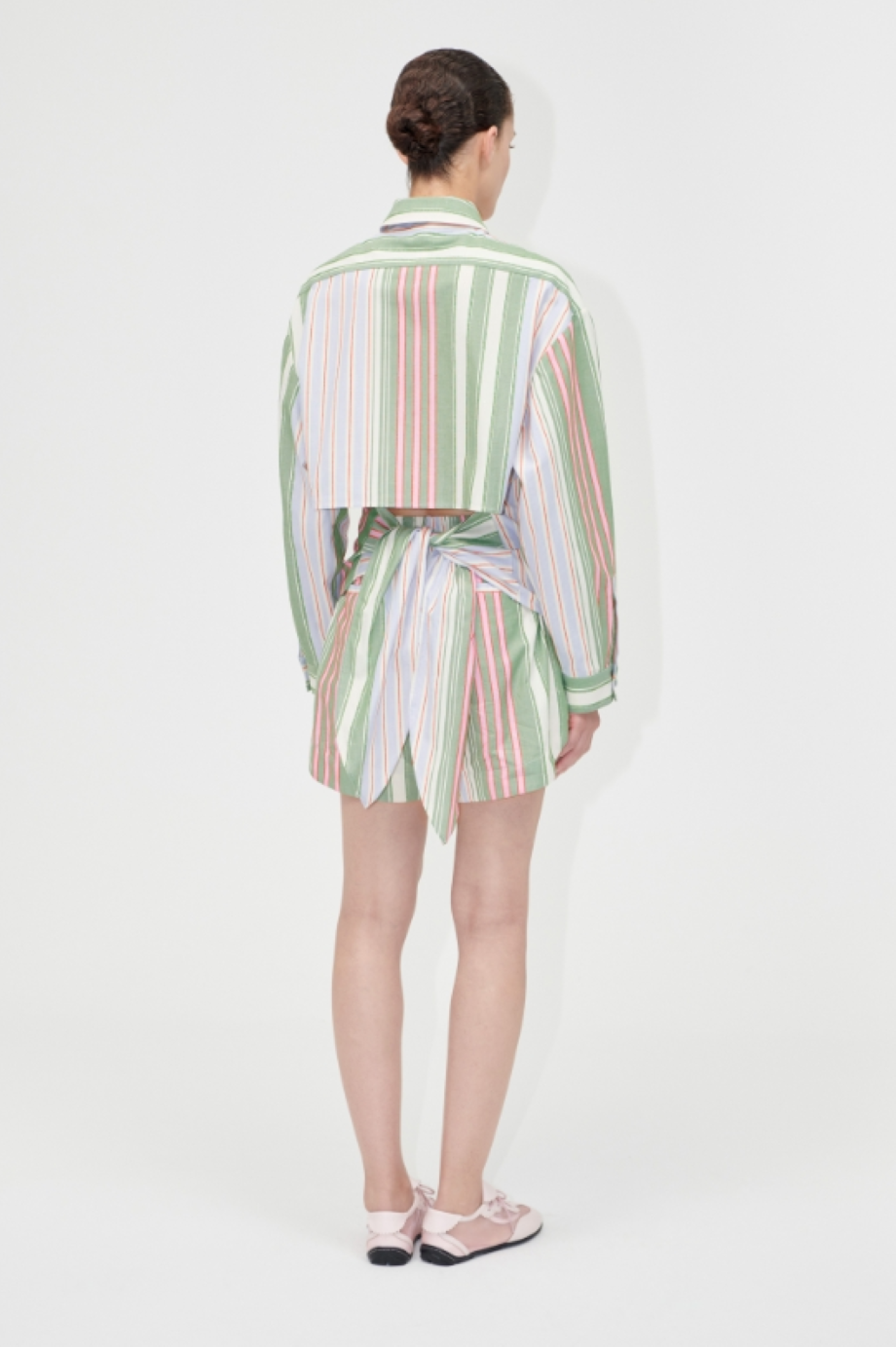 Stine Goya Striped Cotton Structured Shorts - Forest Stripe