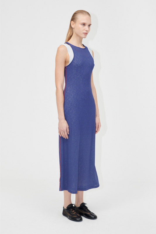 Stine Goya Sheer Stripe Ribe Double Layer Tank Dress - Midnight Blue