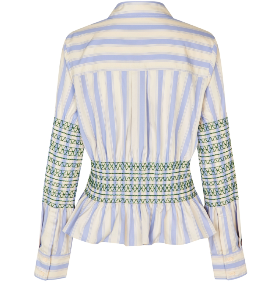 Stine Goya Smocked Cotton Gathered Boyfriend Shirt - Pastel Striped