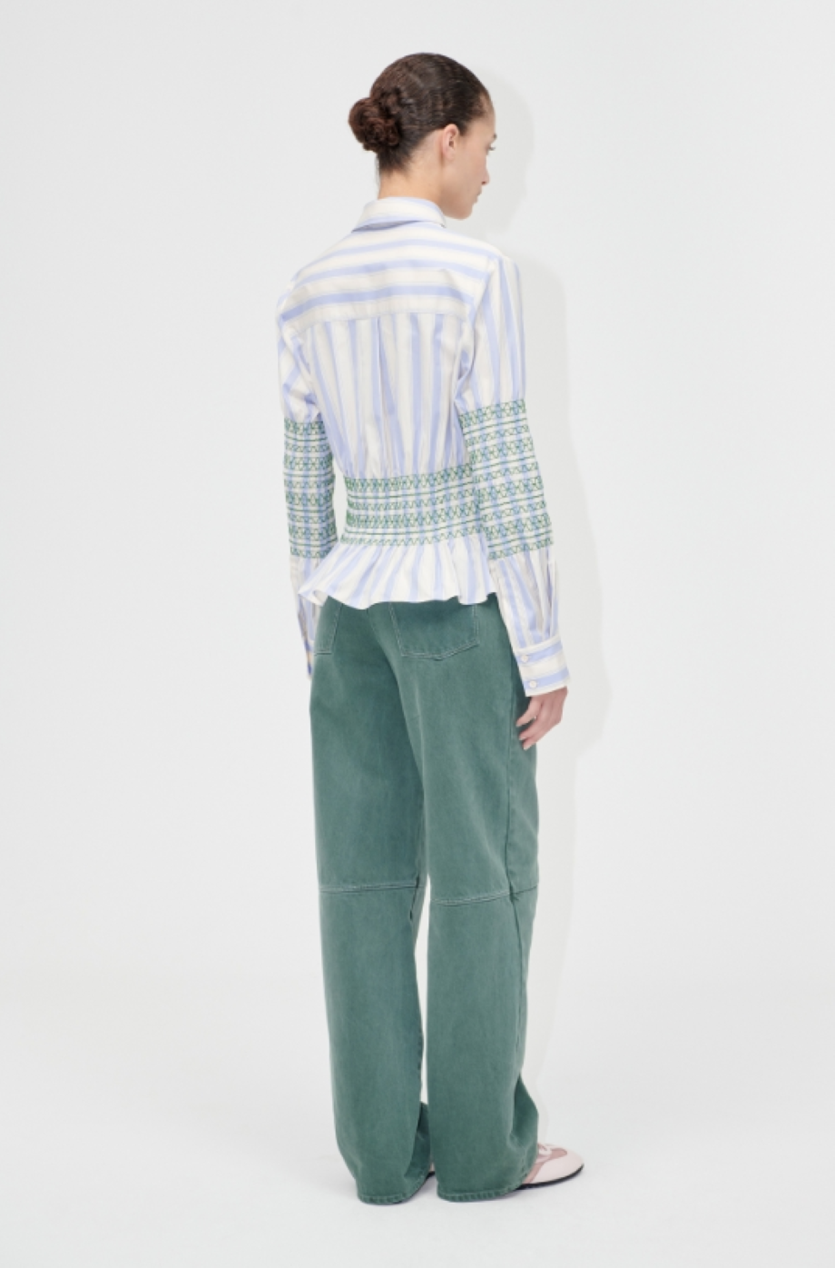 Stine Goya Structured Denim Pants - Dark Green