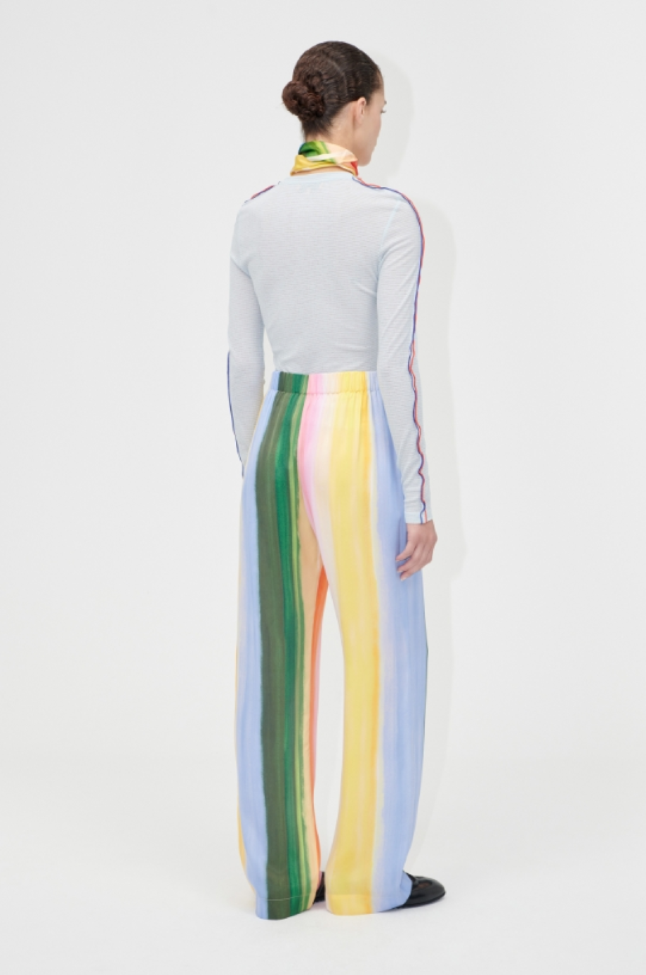 Stine Goya Sheer Stripe Rib L/S Crewneck Top - Light Blue