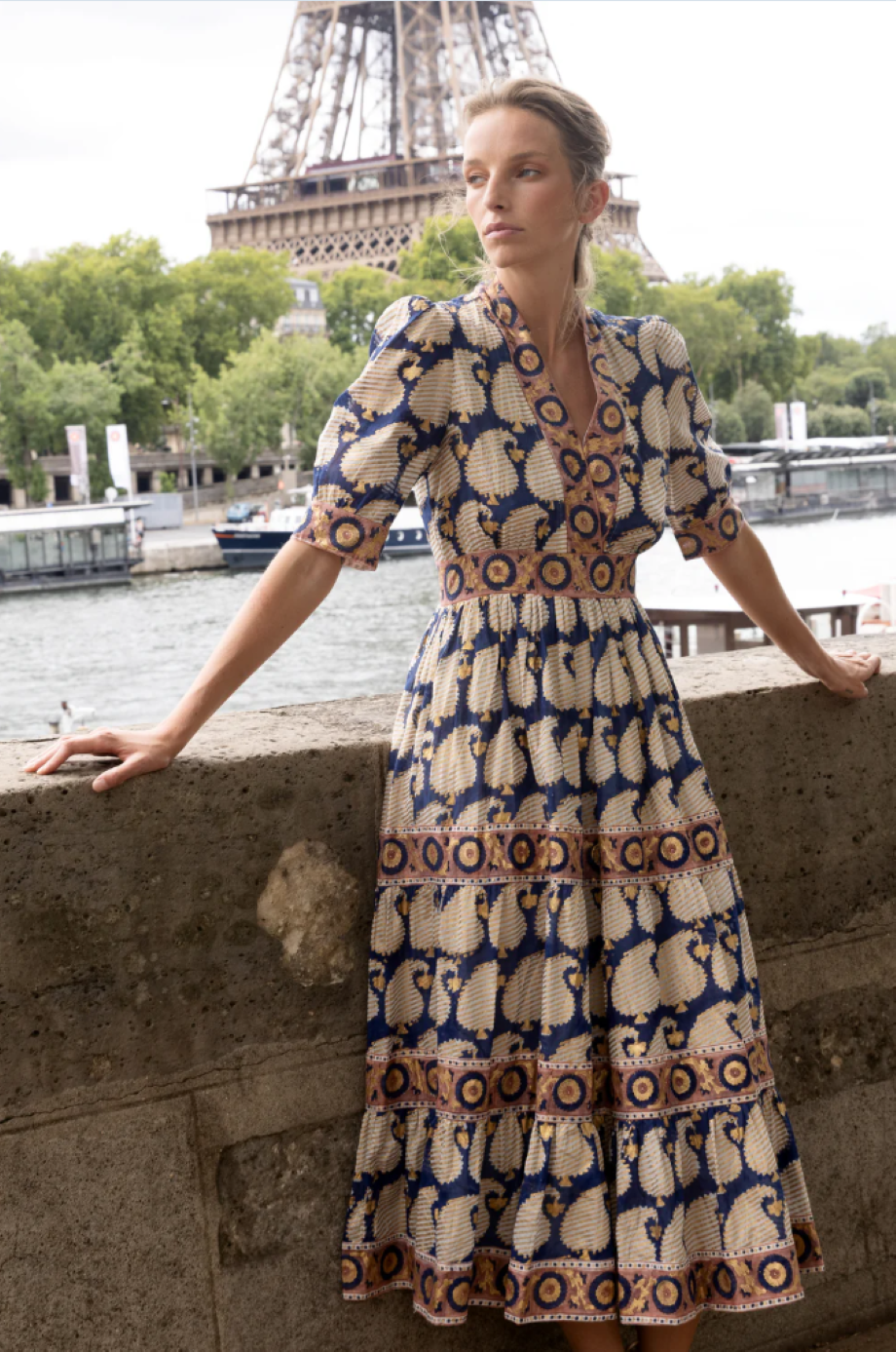 Oliphant V-Neck Cuffed Maxi - Agra Navy