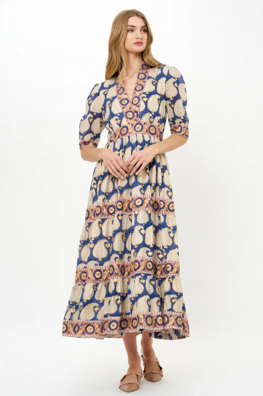 Oliphant V-Neck Cuffed Maxi - Agra Navy
