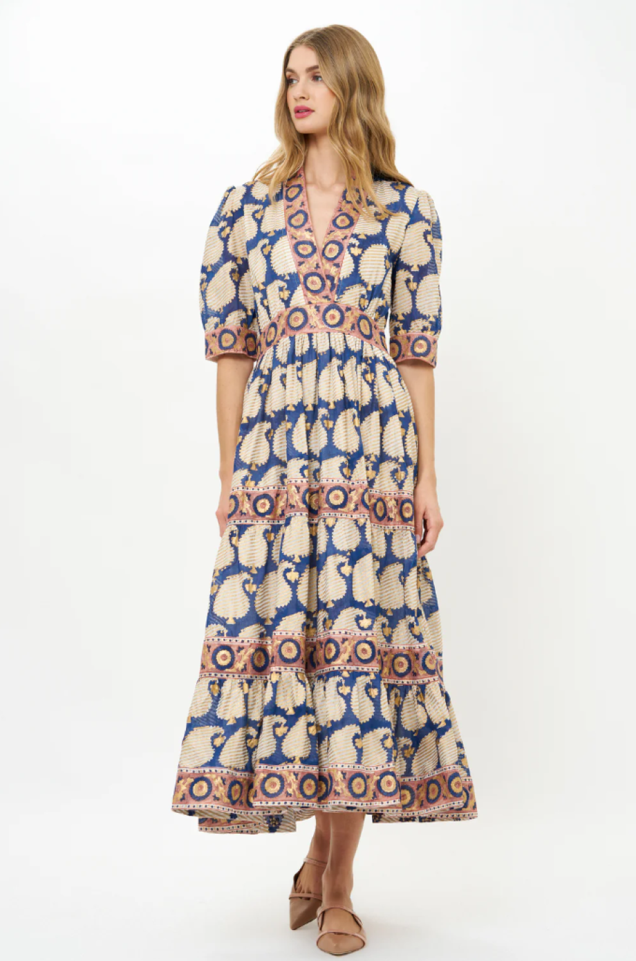 Oliphant V-Neck Cuffed Maxi - Agra Navy