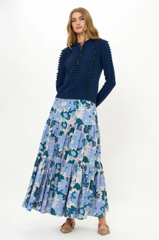 Oliphant Tiered Maxi Skirt - Suzani Blue