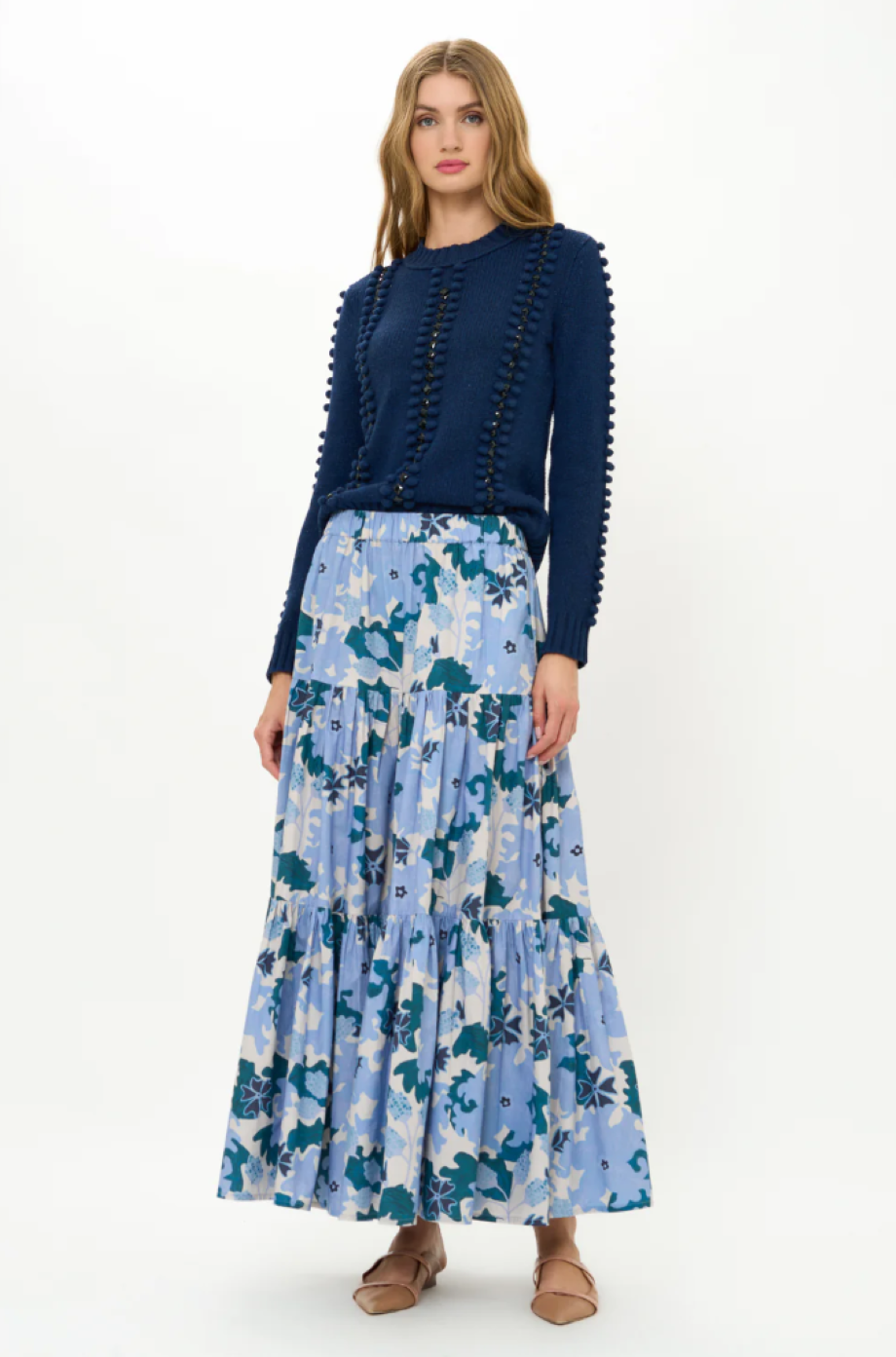 Oliphant Tiered Maxi Skirt - Suzani Blue
