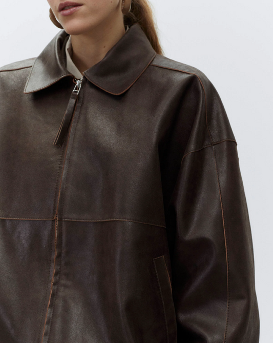 Alysi Heavy Leather Bomber - Choco