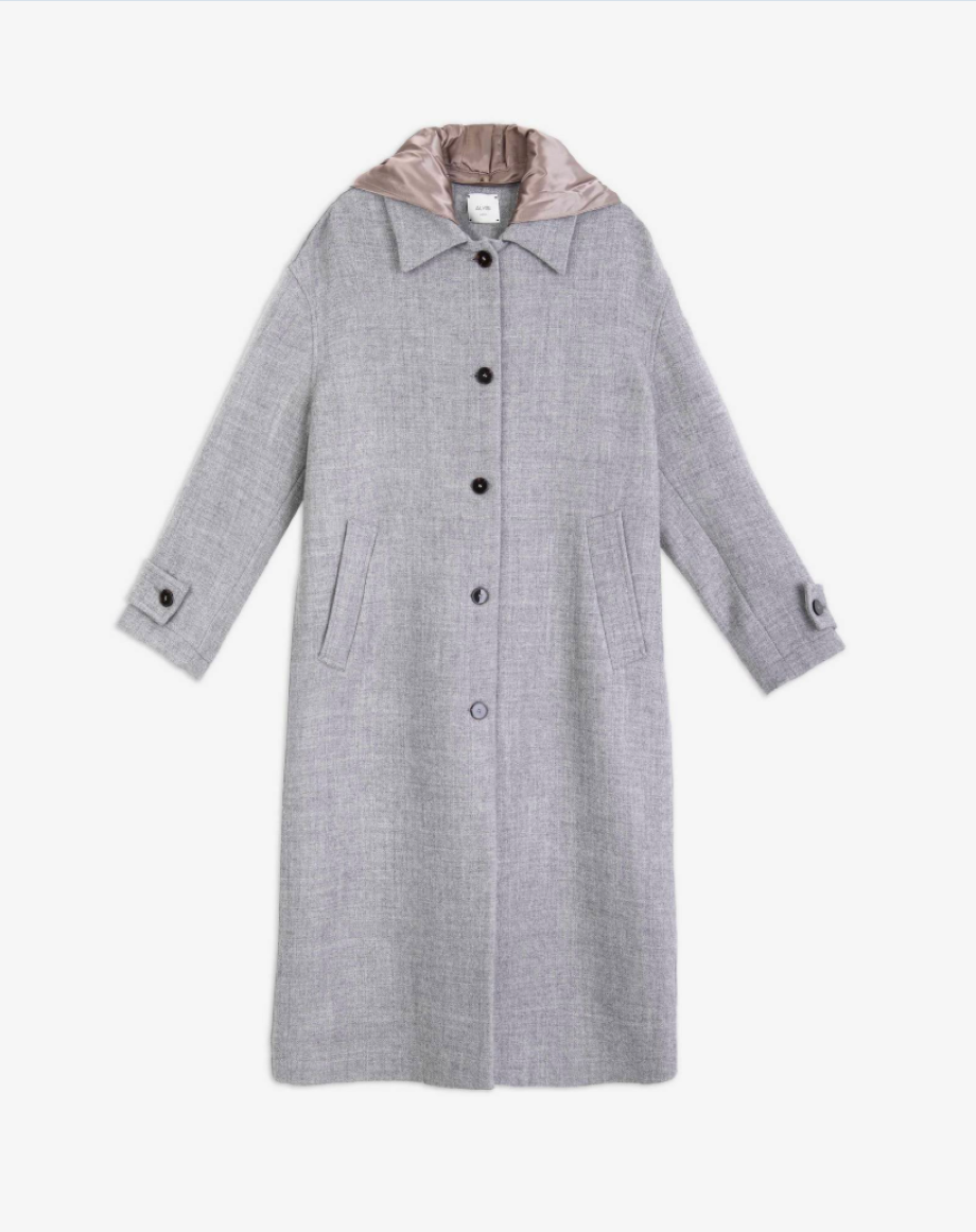 Alysi Long Hooded Wool Coat - Grey