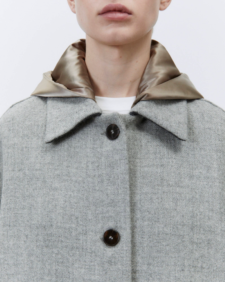 Alysi Long Hooded Wool Coat - Grey