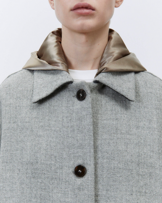 Alysi Long Hooded Wool Coat - Grey