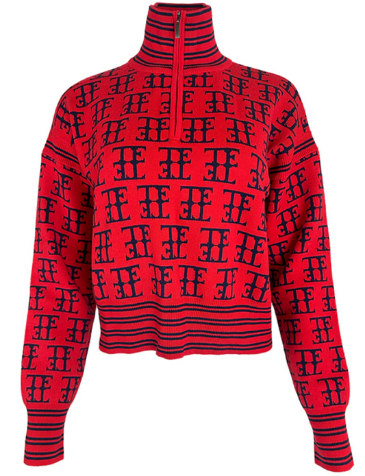 Team Event TE Logo Jacquard Knit 1/4 Zip - Red/Navy