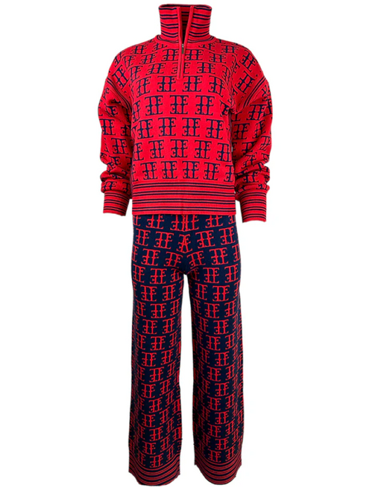 Team Event TE Logo Jacquard Knit 1/4 Zip - Red/Navy