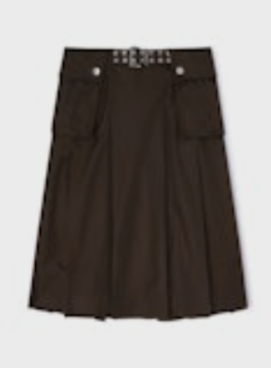 Ganni Duchesse Nylon Midi Pleated Pocket Skirt - Demitasse