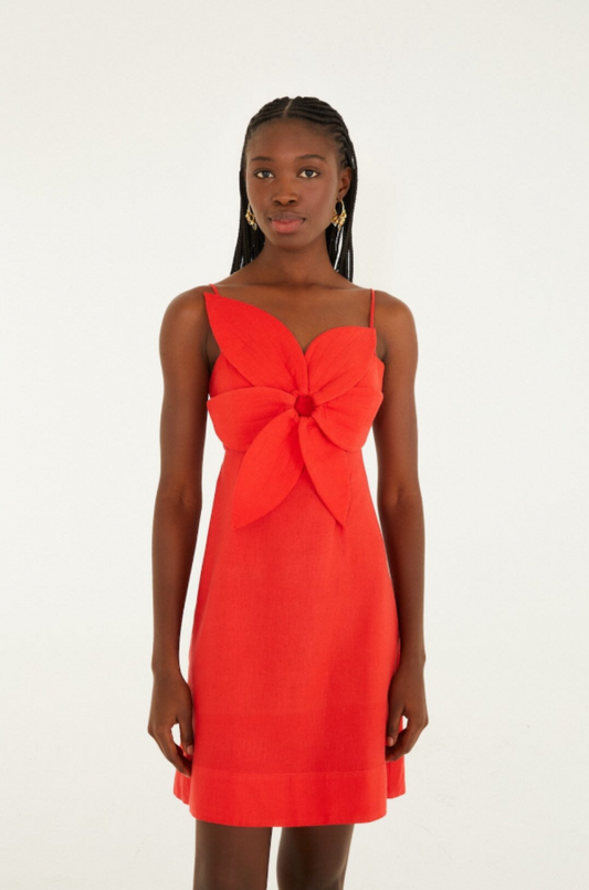 Farm Rio 3-D Flower Mini Dress - Red