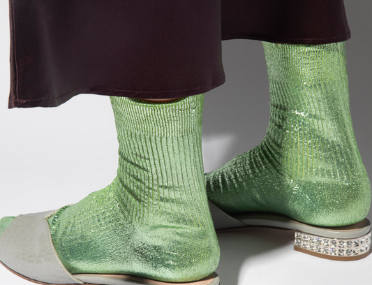 Maria la Rosa One Rib Metallic Sock - Verdino