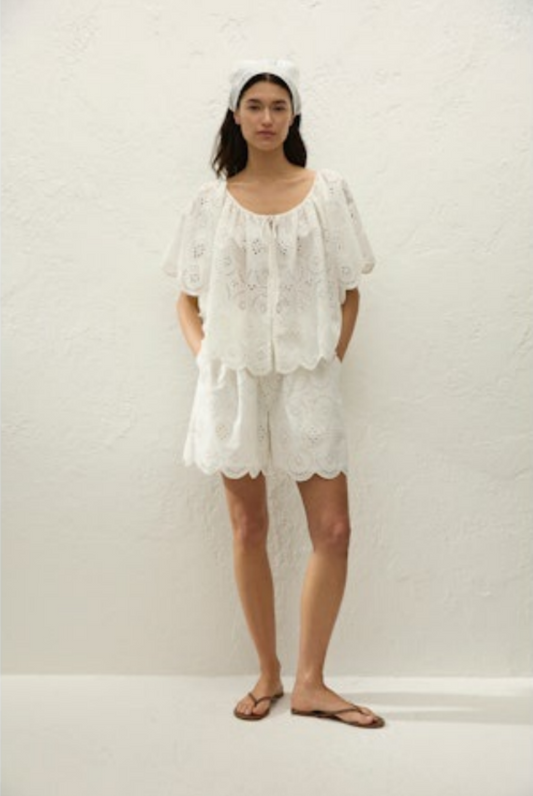 Faithfull Fondaco Shorts - Bianca Broderi White