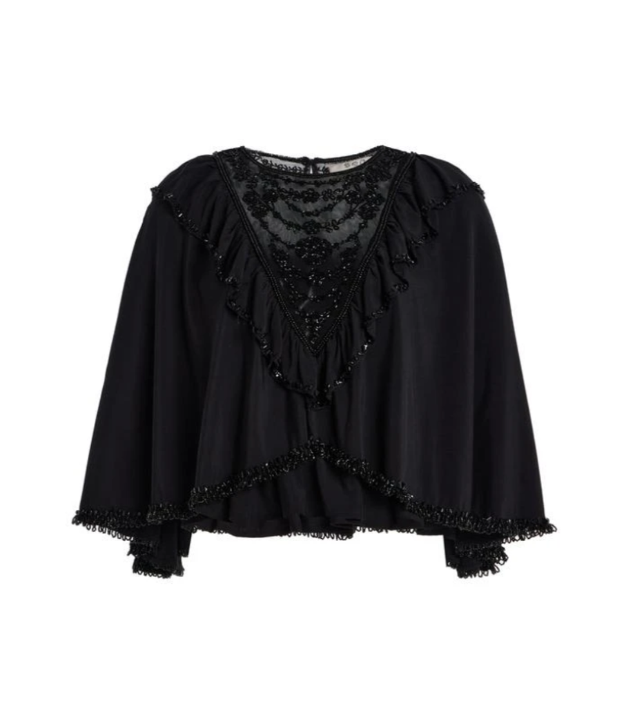 Sea-NY Shanna Beaded Crepe Capelet Top - Black