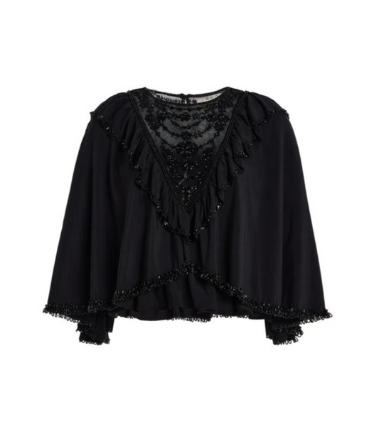 Sea-NY Shanna Beaded Crepe Capelet Top - Black