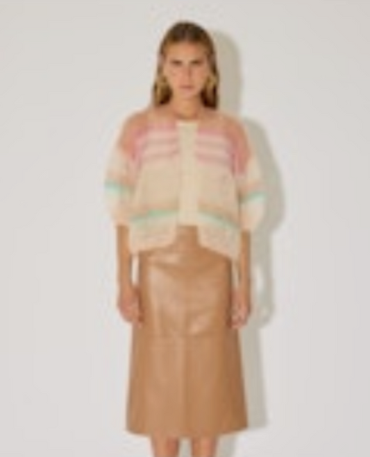 Maiami Mohair Short Sleeve Bomber Cardigan - Pastel Stripes