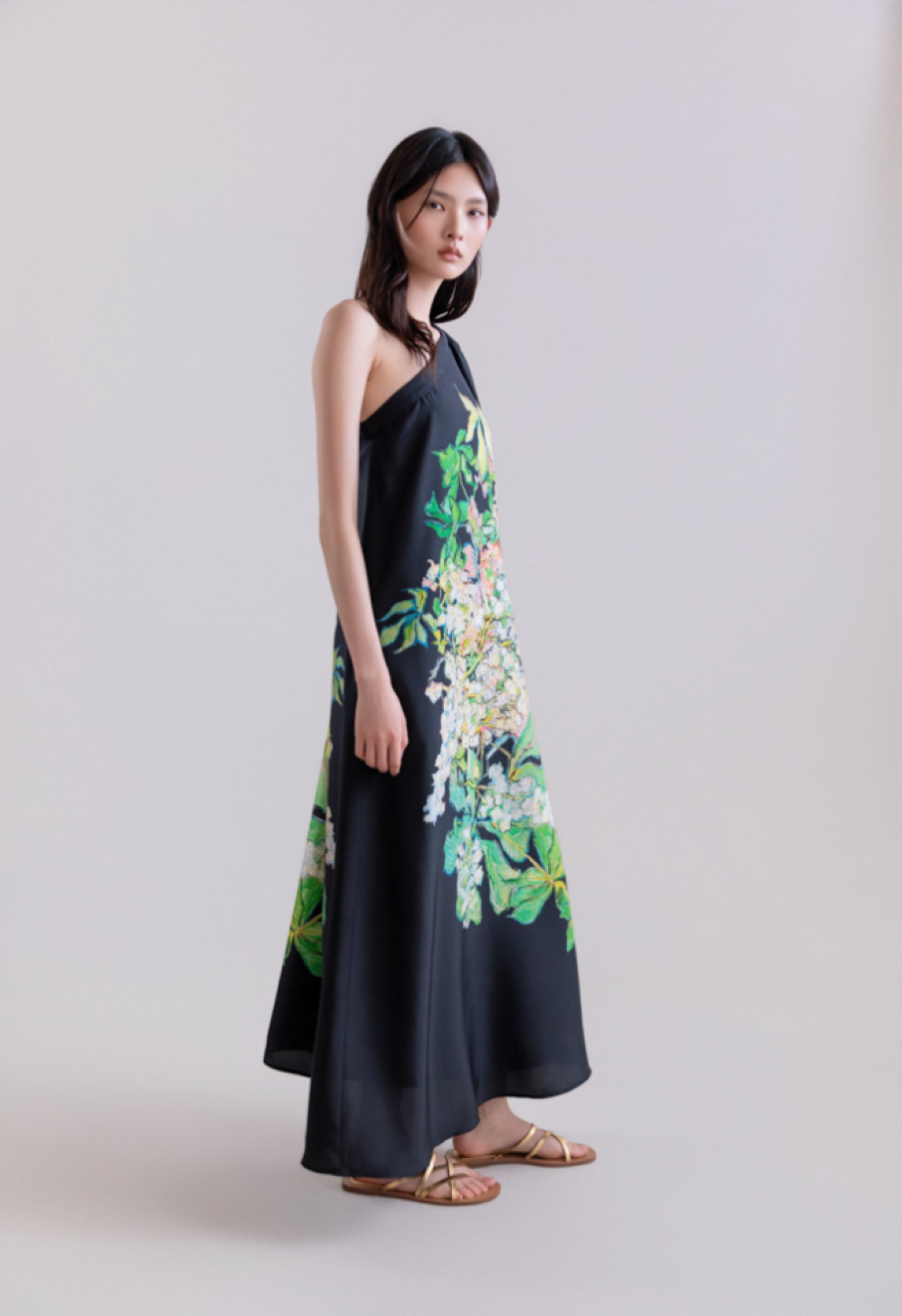 Psophia Printed Habotai Silk Dress - Black