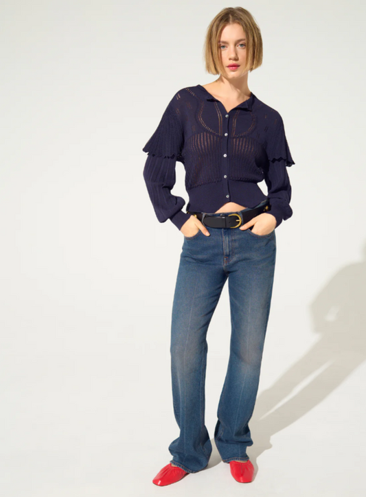 Cotélac Pleated Cardigan - Cassis