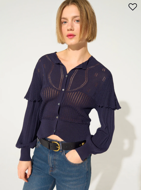 Cotélac Pleated Cardigan - Cassis