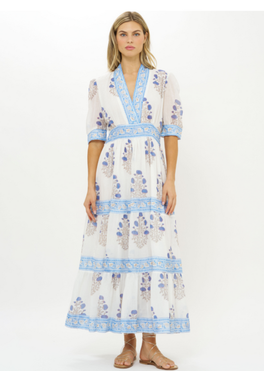Oliphant V-Neck Cuffed Maxi - Laguna Blue