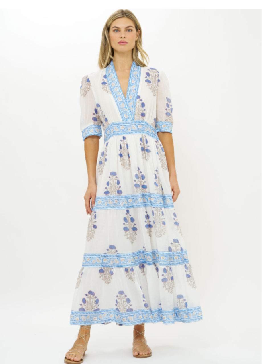 Oliphant V-Neck Cuffed Maxi - Laguna Blue