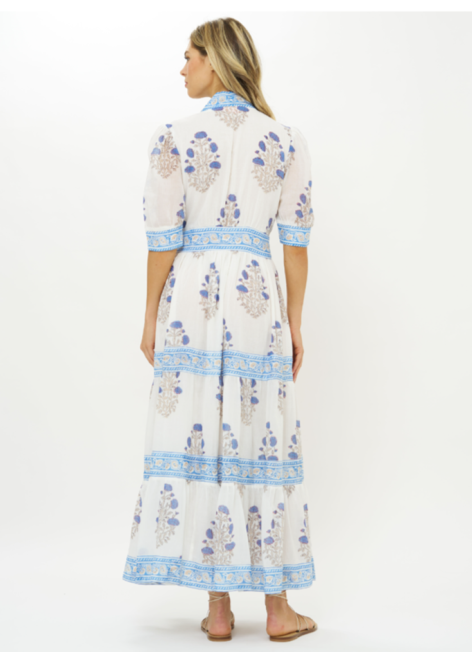 Oliphant V-Neck Cuffed Maxi - Laguna Blue
