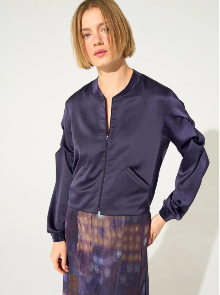 Cotélac Pleated Satin Jacket - Cassis