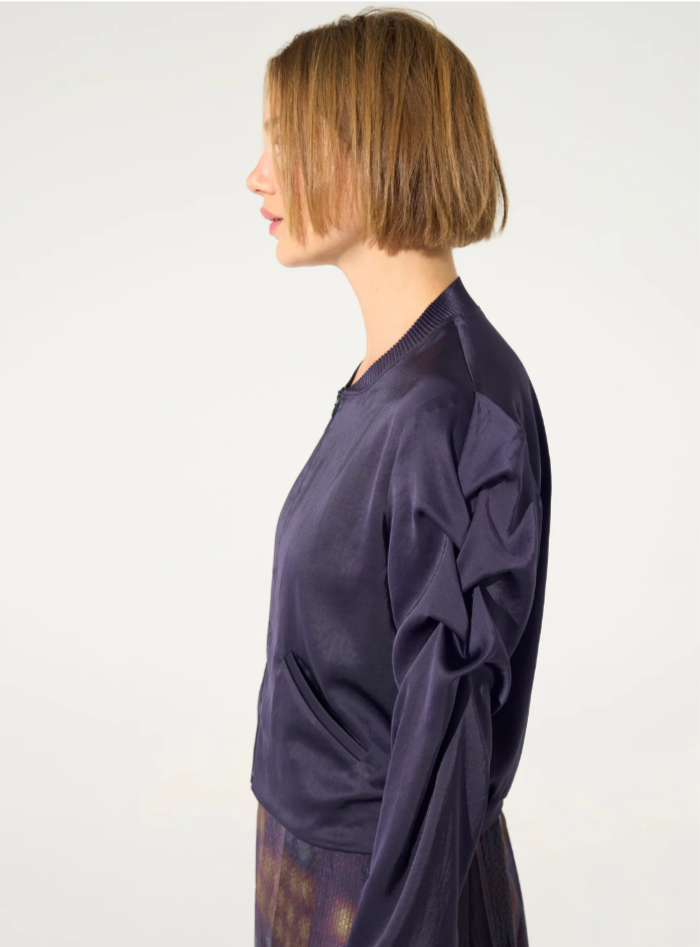 Cotélac Pleated Satin Jacket - Cassis