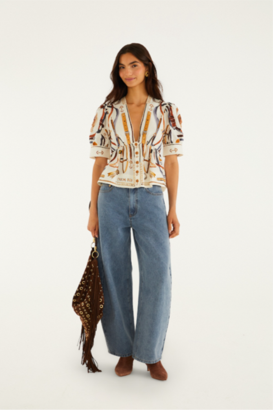 Farm Rio Equestrian Scarf Blouse - Winter White