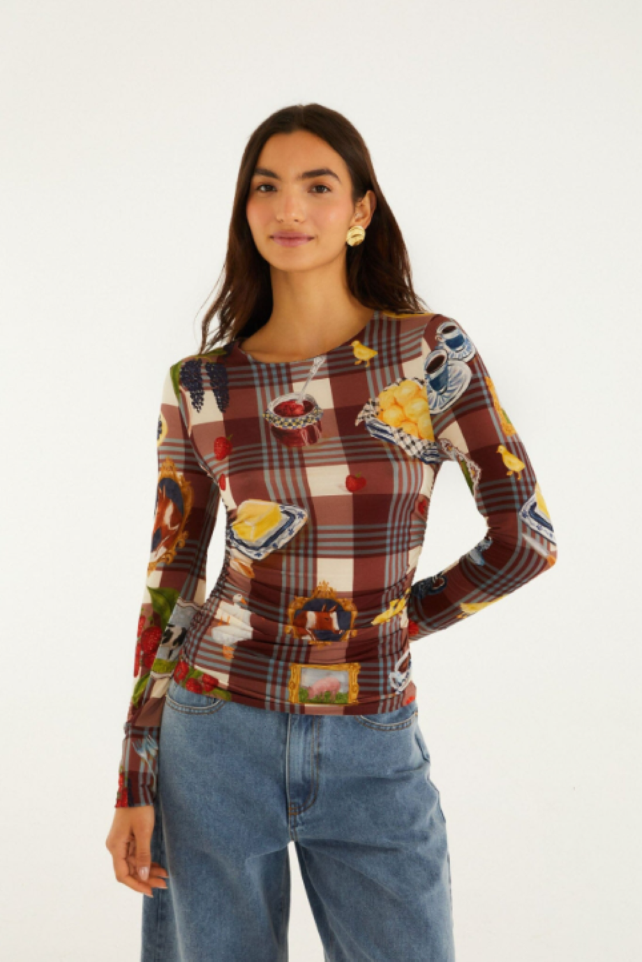 Farm Rio Country Table Tartan Top - Brown