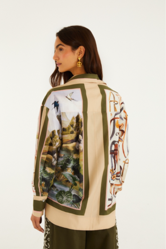 Farm Rio Countryside Mixed Scarf Blouse - Multi