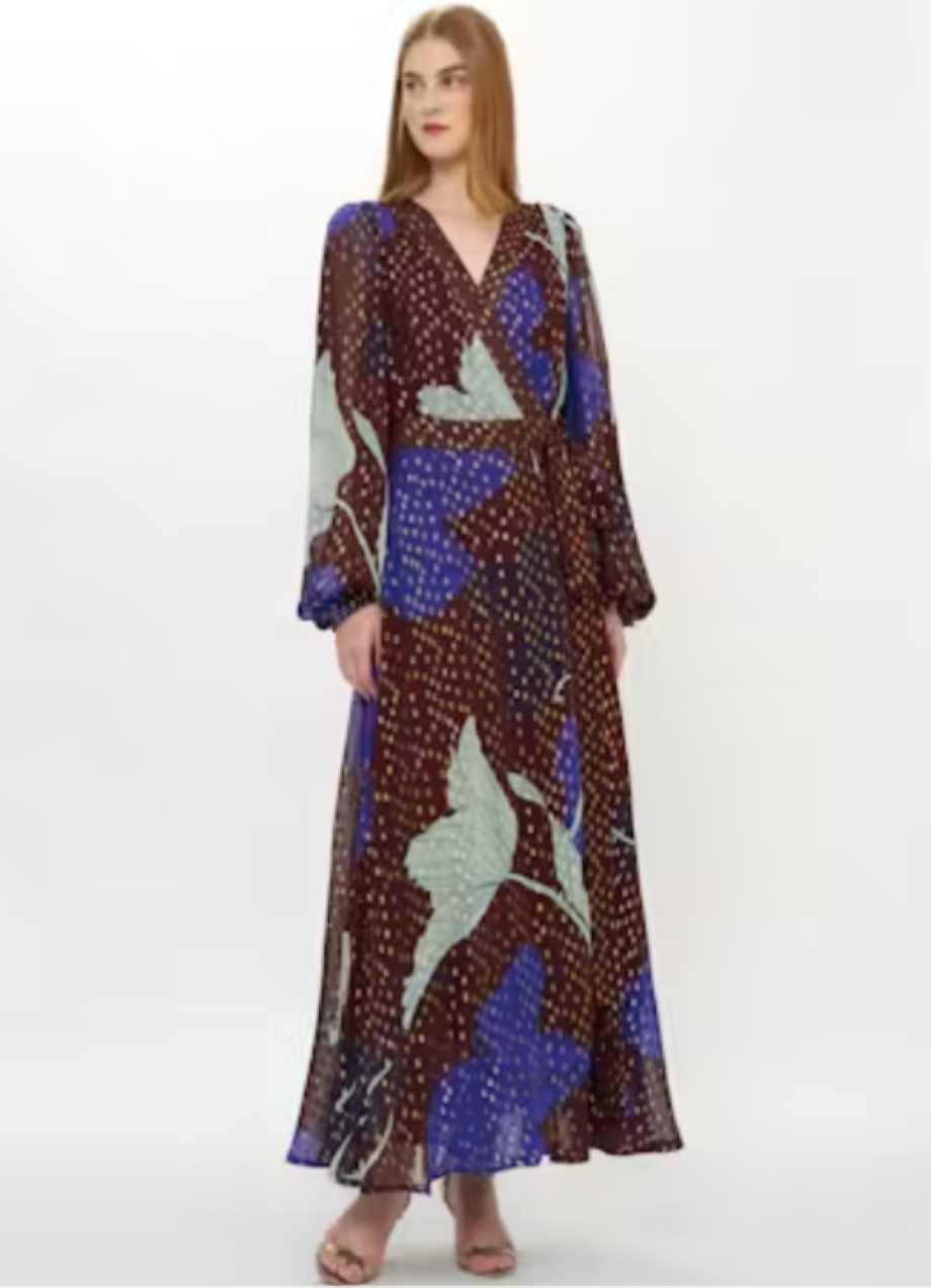 Oliphant Wrap Maxi Dress - Hague Blue/Maroon