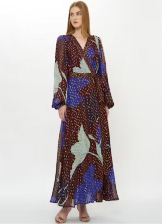 Oliphant Wrap Maxi Dress - Hague Blue/Maroon