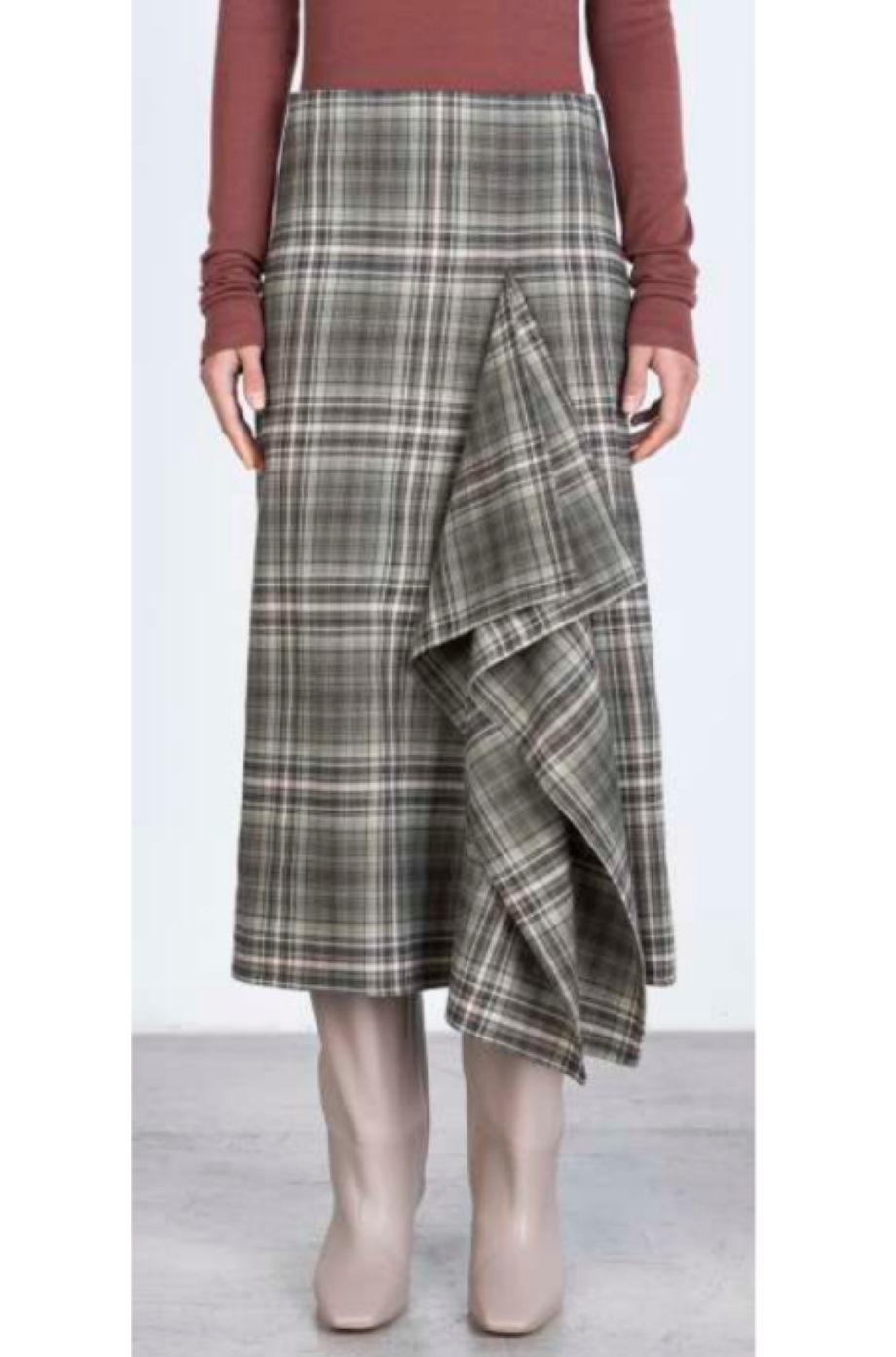 Alysi Asymmetric Tartan Skirt - Bosco