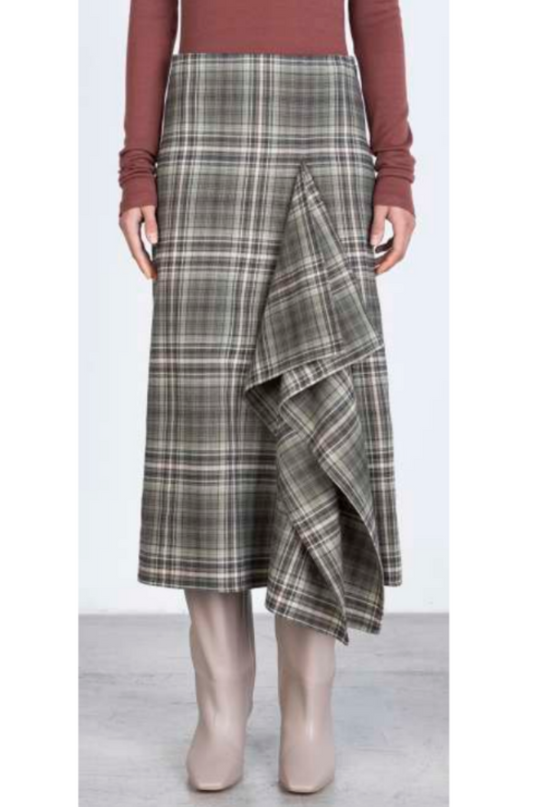 Alysi Asymmetric Tartan Skirt - Bosco