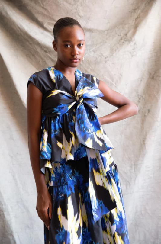 Psophia Lazado Taffeta Top - Black Print
