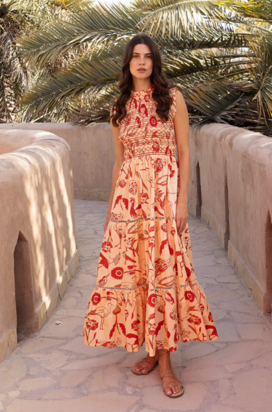 Oliphant Sleeveless Smocked Maxi - Audubon Red