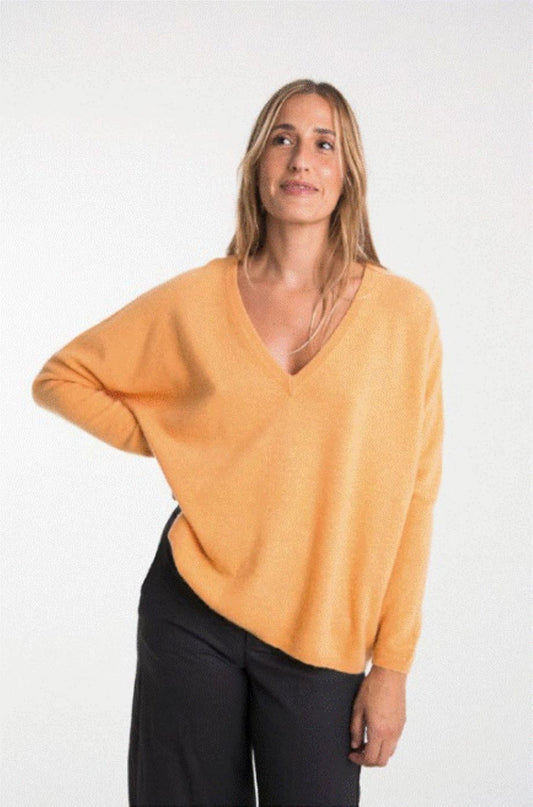 Stone V-Neck Cashmere Sweater - Marigold